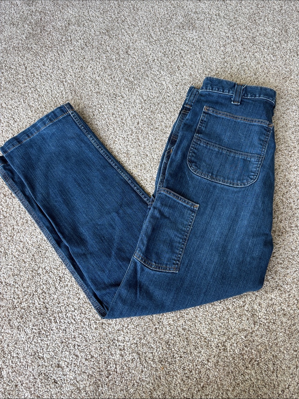 Carhartt Men's Dark Blue Relaxed Fit Work Jeans